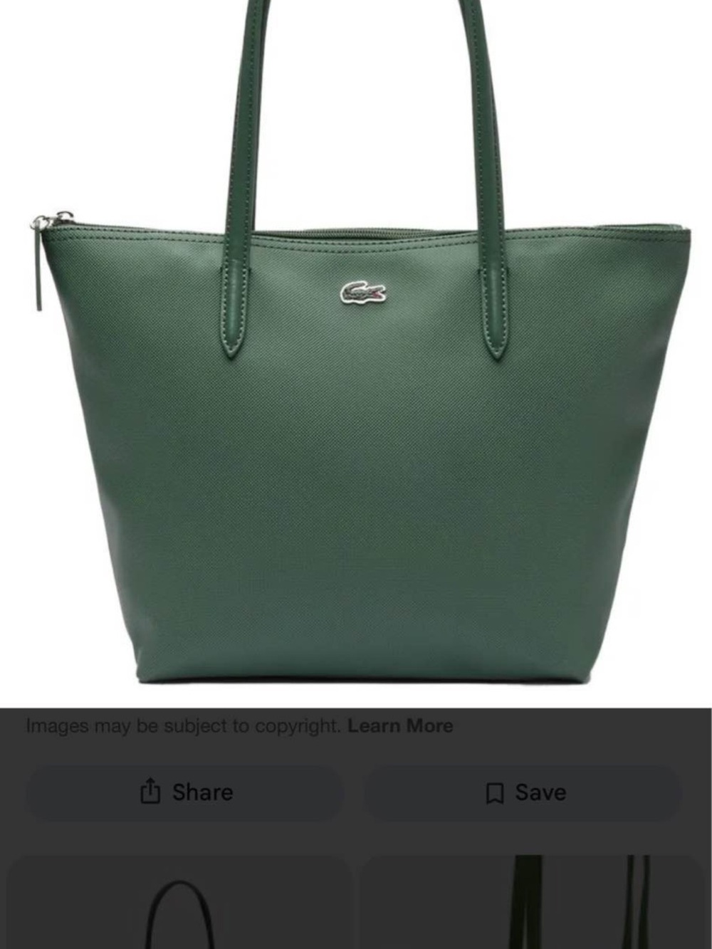 Lacoste Dark Green Saffiano Leather Tote